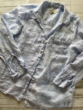 C&C California Nautical Light Blue Linen Shirt with Sea Shell Pattern